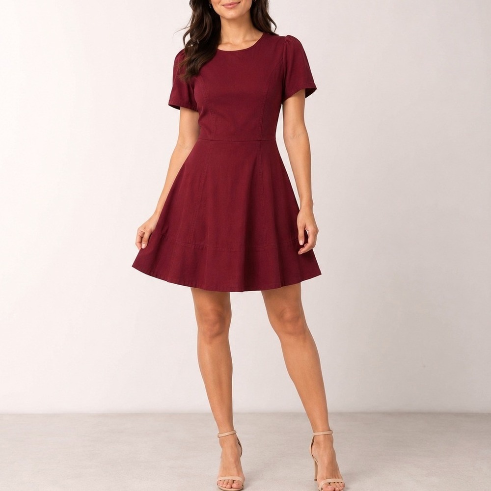 Draper James Fit Flare Dress Burgundy Pockets 4 Preppy Dark Academia Classic